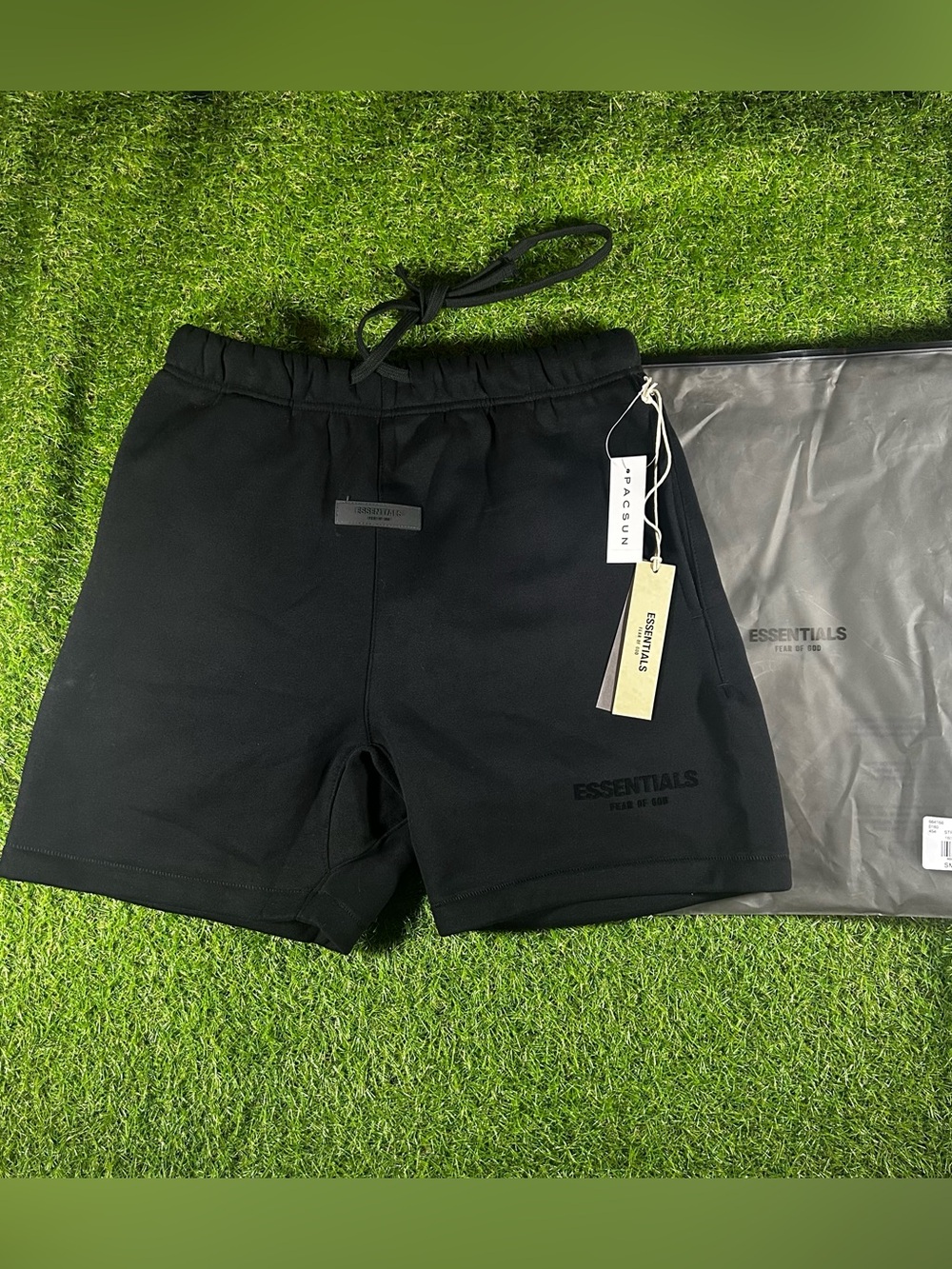 ESSENTIALS Black Men’s Fleece Drawstring Shorts